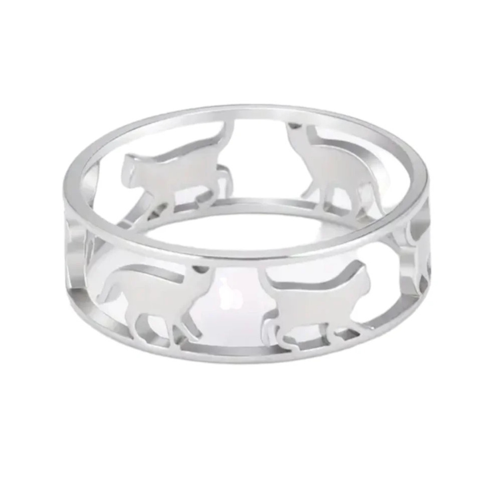 Silver color metal cat ring, cutout style